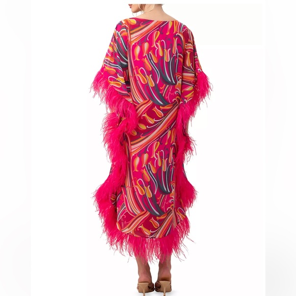 FEATHER TRIM CAFTAN DRESS - Picture 3 of 4
